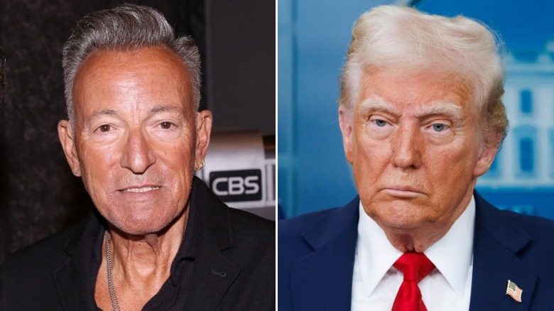 A split image of Bruce Springsteen and Donald Trump